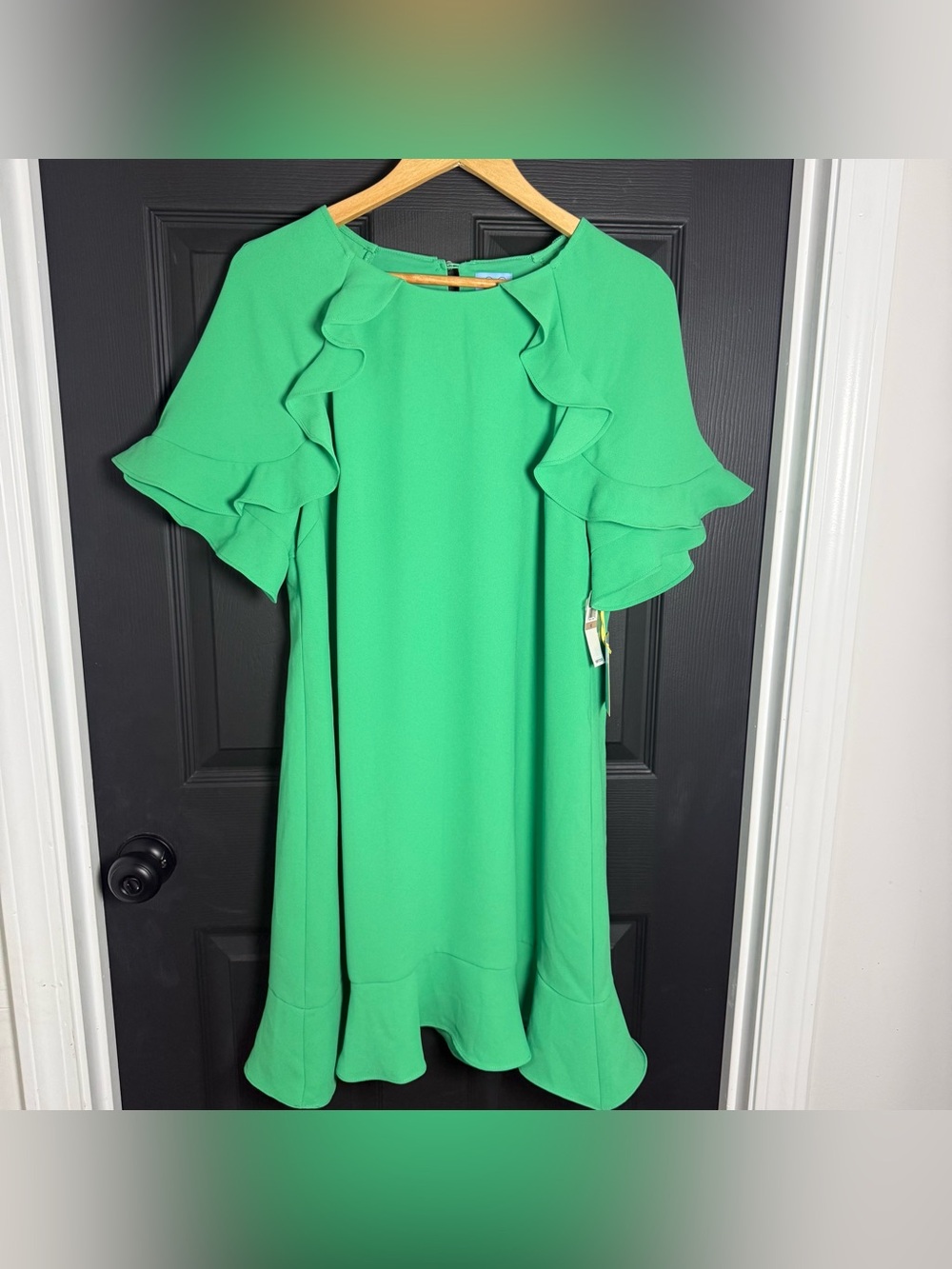 CeCe Vibrant Green Ruffle-Trim Midi Dress